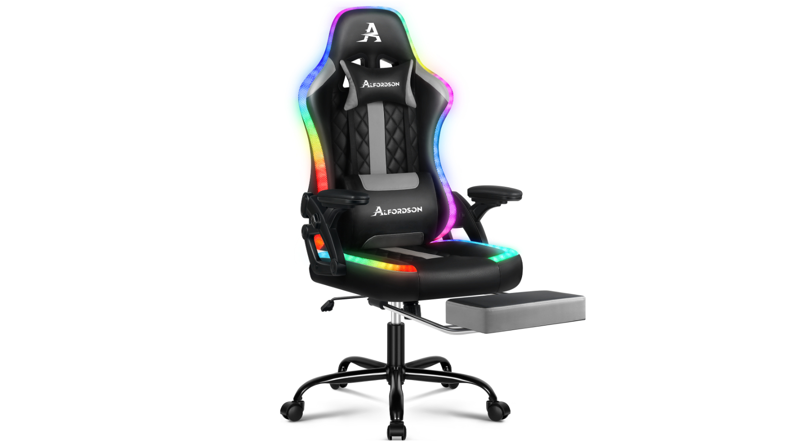 Alfordson 12 RGB LED Leather Gaming Office Chair - Black/Grey