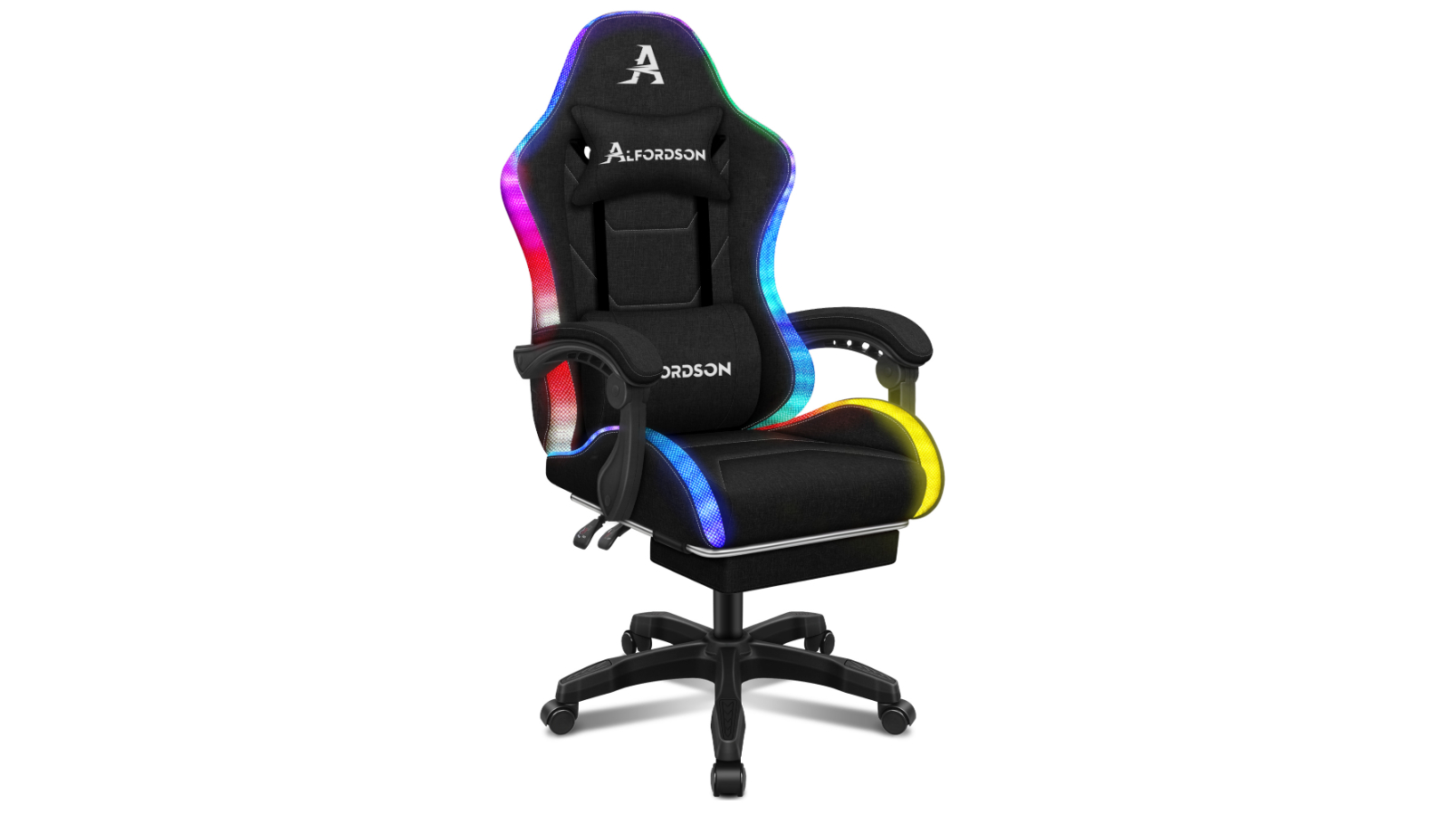 Alfordson 12 RGB LED Fabric Gaming Office Massage Chair - All Black
