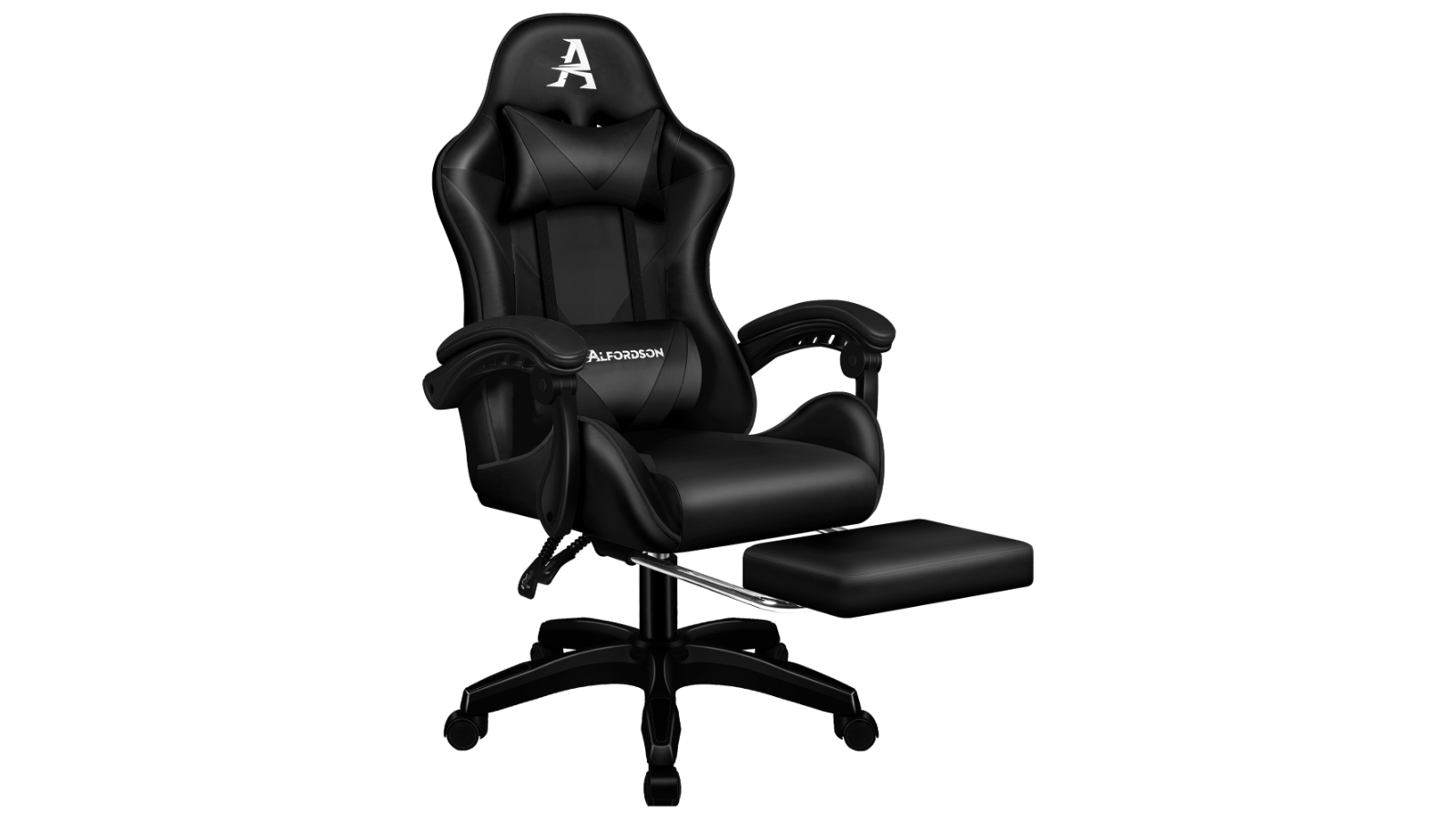 Alfordson Leather Massage Footrest Office Chair - All Black