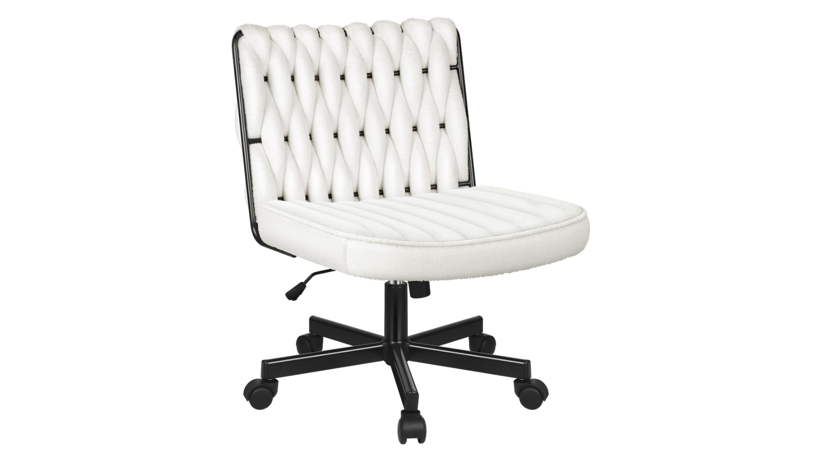 Alfordson Boucle Armless Office Desk Chair with Wide Seat and Wheel - White