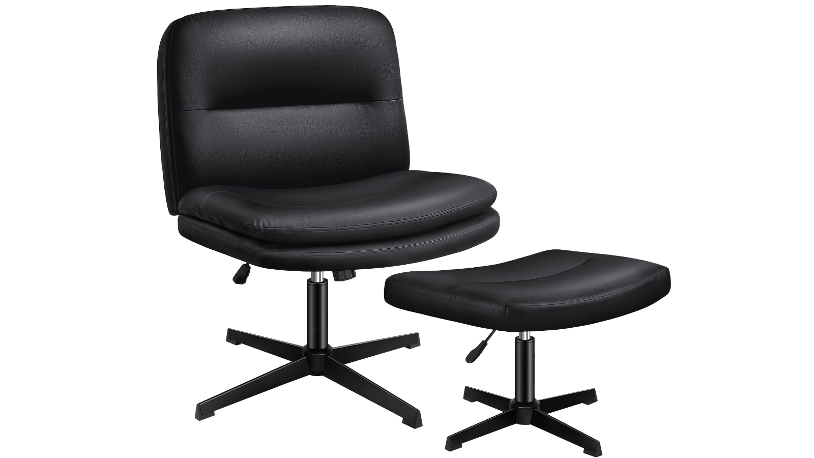 ALFORDSON Armless Office Chair with Ottoman - PU Black