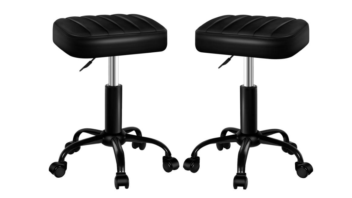 Alfordson Set of 2 Square Swivel Barber Hair Dress Gas Lift Salon Stool - All Black
