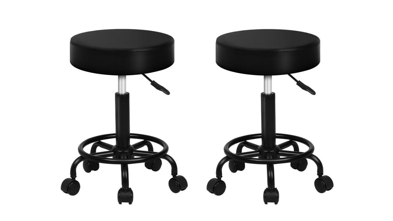 Alfordson Set of 2 Round Swivel Barber Hair Dress Gas Lift Salon Stool - All Black