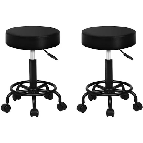 Alfordson Set of 2 Round Swivel Barber Hair Dress Gas Lift Salon Stool - All Black