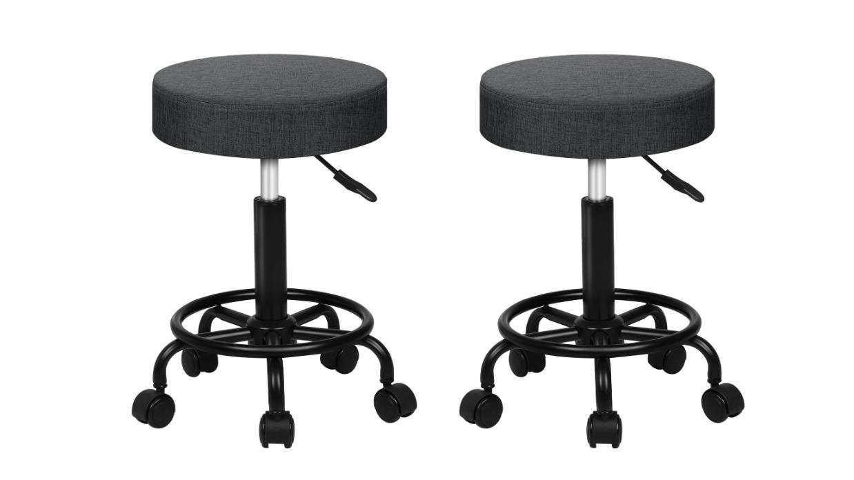 Alfordson Set of 2 Round Fabric Swivel Barber Hair Dress Salon Stool - Dark Grey