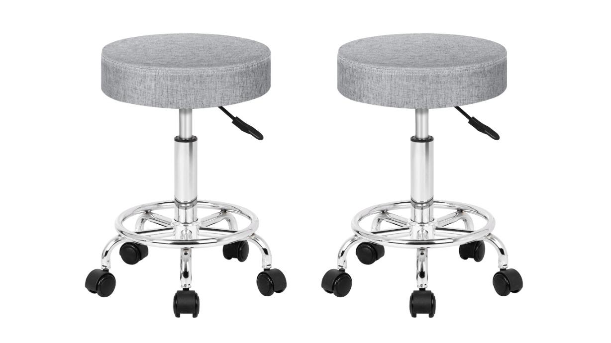 Alfordson Set of 2 Round Fabric Swivel Barber Hair Dress Salon Stool - Light Grey