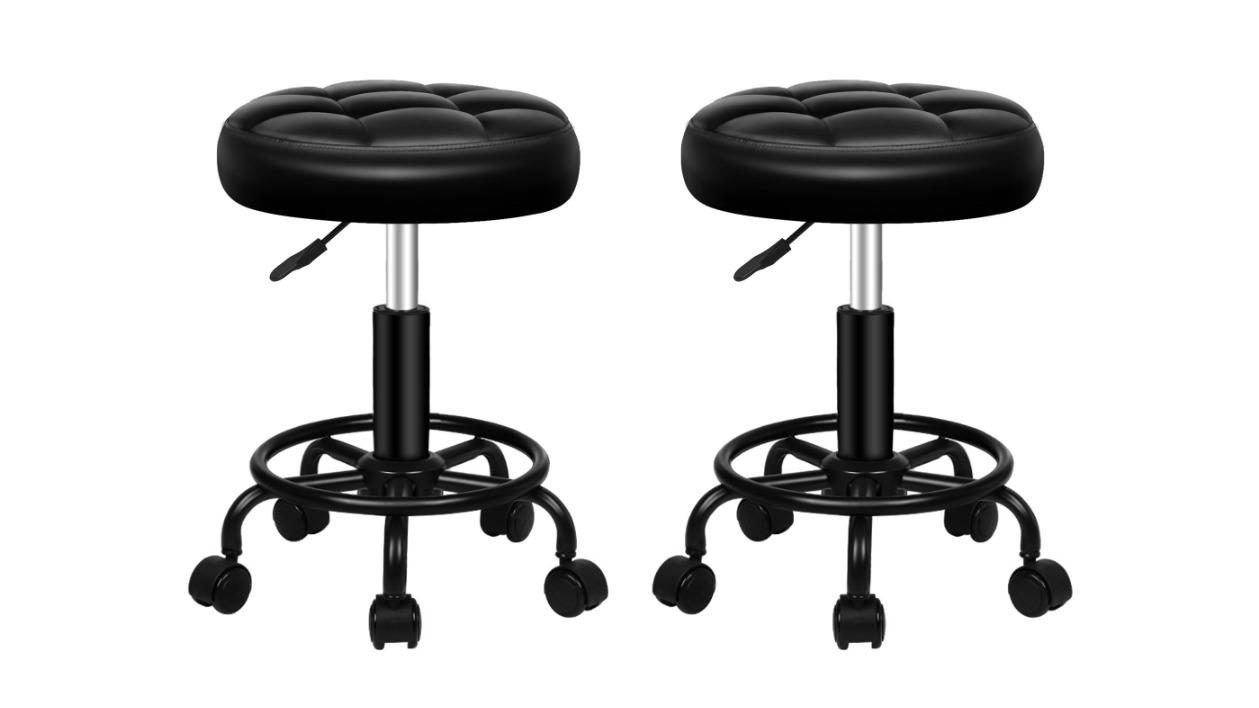 Alfordson Set of 2 Round Tufted Swivel Barber Hair Dress Gas Lift Salon Stool - All Black