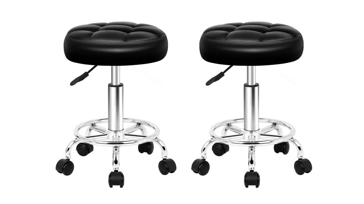 Alfordson Set of 2 Round Tufted Swivel Barber Hair Dress Gas Lift Salon Stool - Black