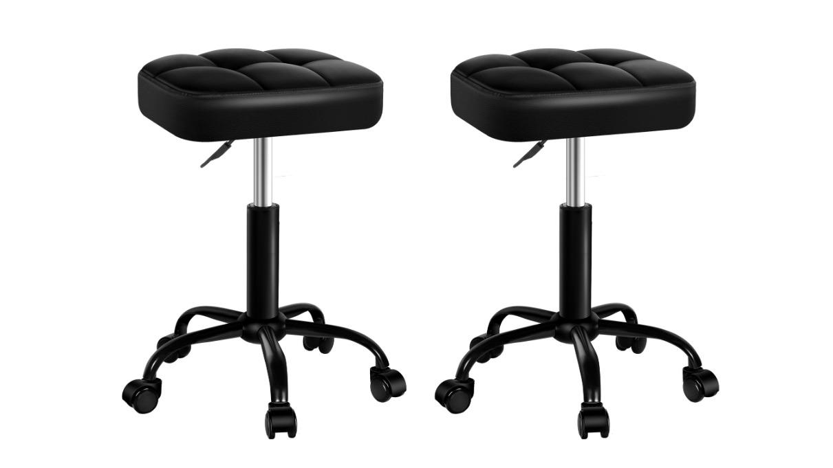 Alfordson Set of 2 Square Tufted Swivel Barber Hair Dress Gas Lift Salon Stool - All Black