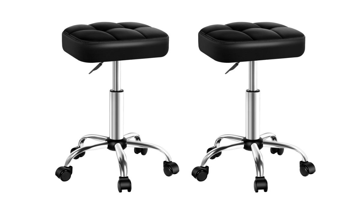 Alfordson Set of 2 Square Tufted Swivel Barber Hair Dress Gas Lift Salon Stool - Black