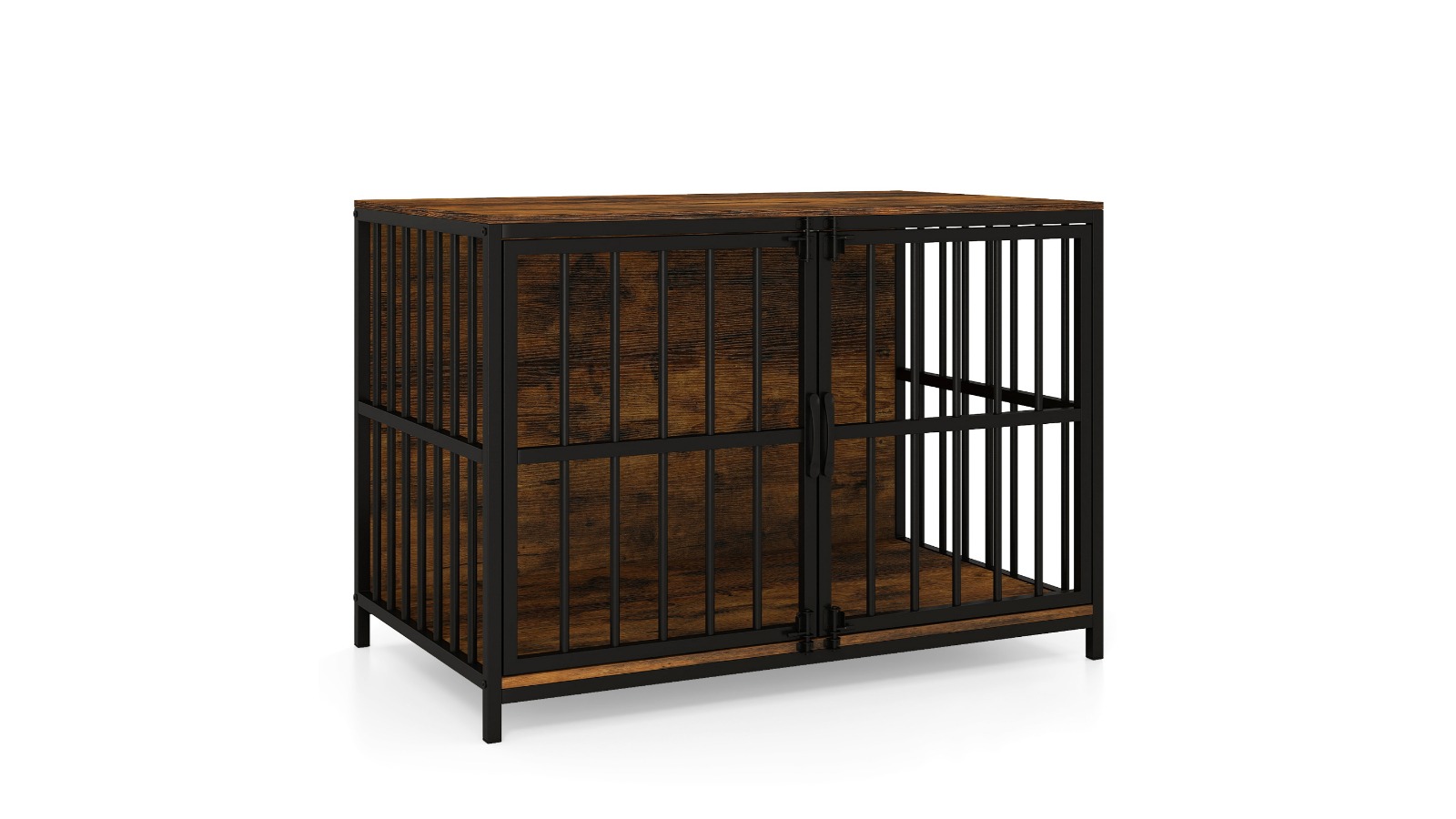 Costway 100cm Heavy-Duty Dog Crate with Dual Lockable Door - Brown