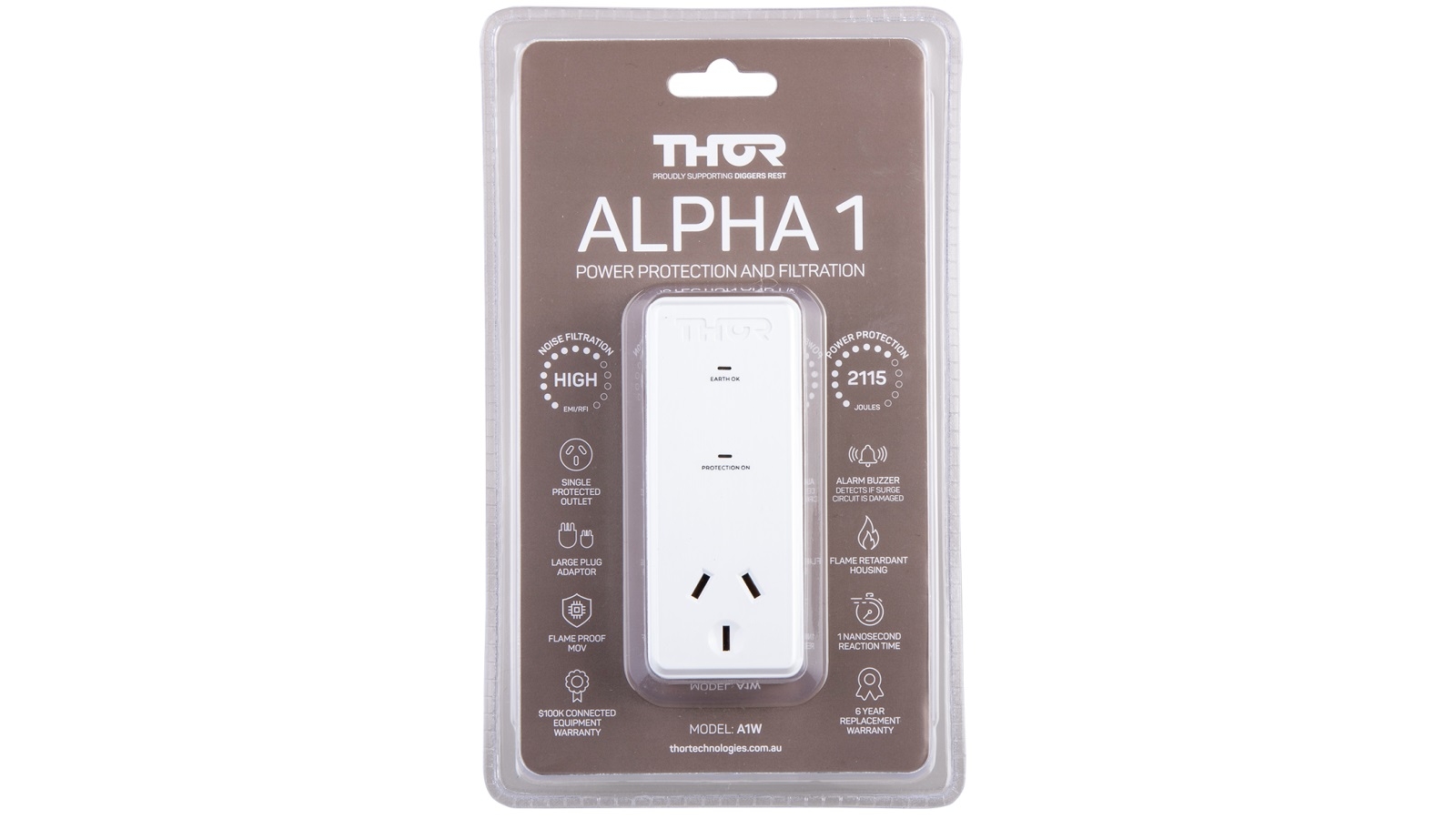 Thor Alpha 1 Single Outlet Forward Facing Power Filter & Surge