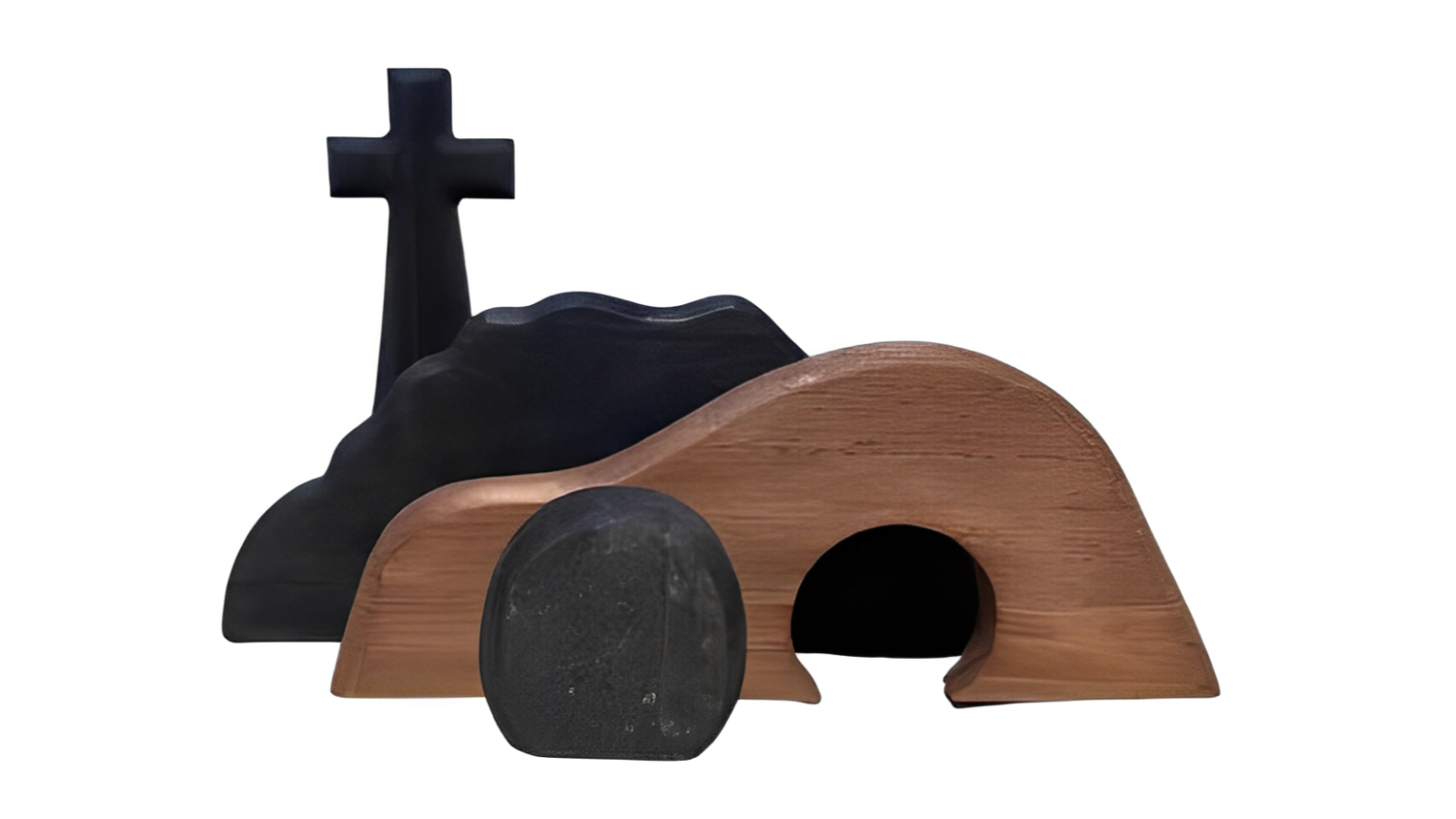 NNETM Maple and Hickory Handcrafted Wooden Cross Empty Tomb Easter Statue Set