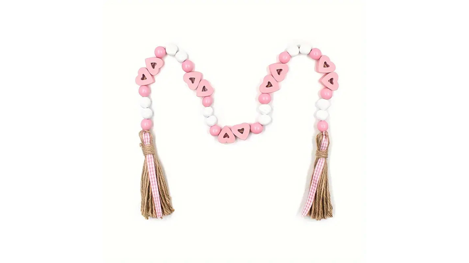 TM Valentines Day Love Wood Beads Garland Hemp Rope Tassel Decor