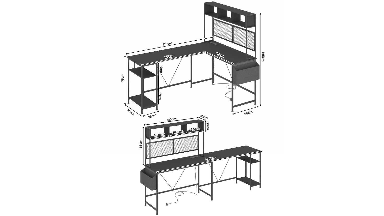Advwin L-Shaped Gaming Reversible Computer Corner Desk - Black | Harvey ...