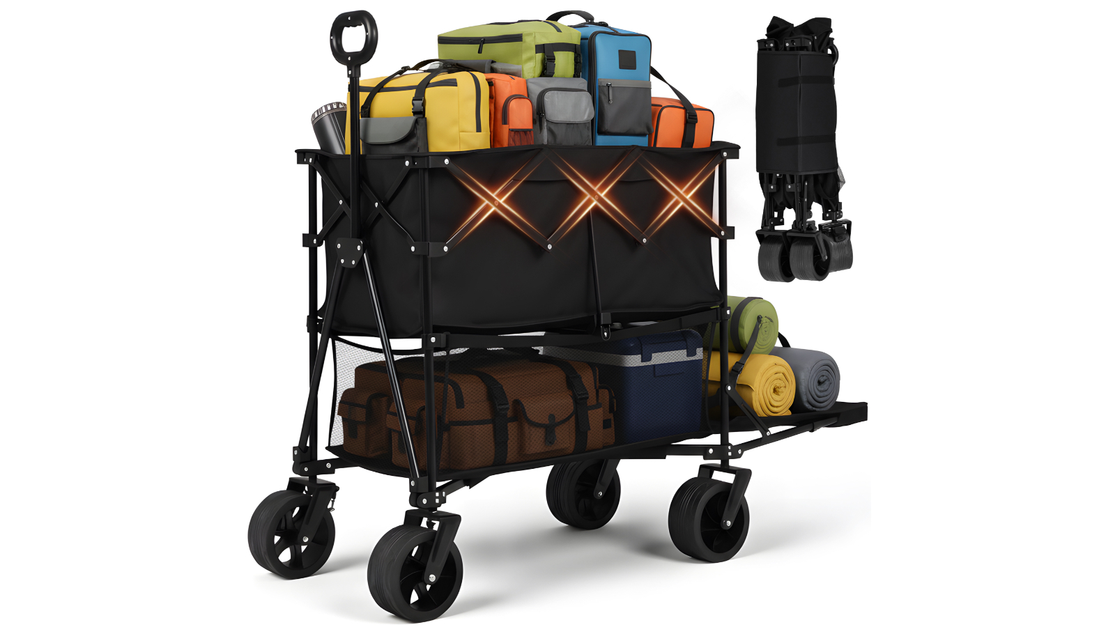 Advwin Large Folding Double-Layer Collapsible Wagon with 6.3inch Wheels