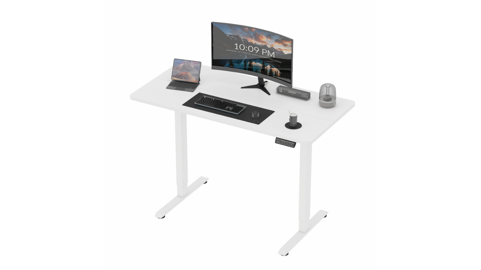Advwin White Frame Electric Standing Desk with Smart Memory Panel - 133 x 60cm
