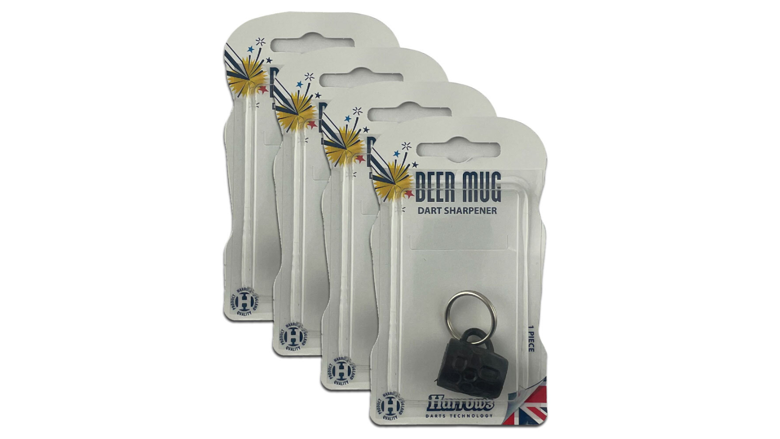 Harrows 4 Piece Beer Mug Keyring Dart Point Stone Sharpener - Black