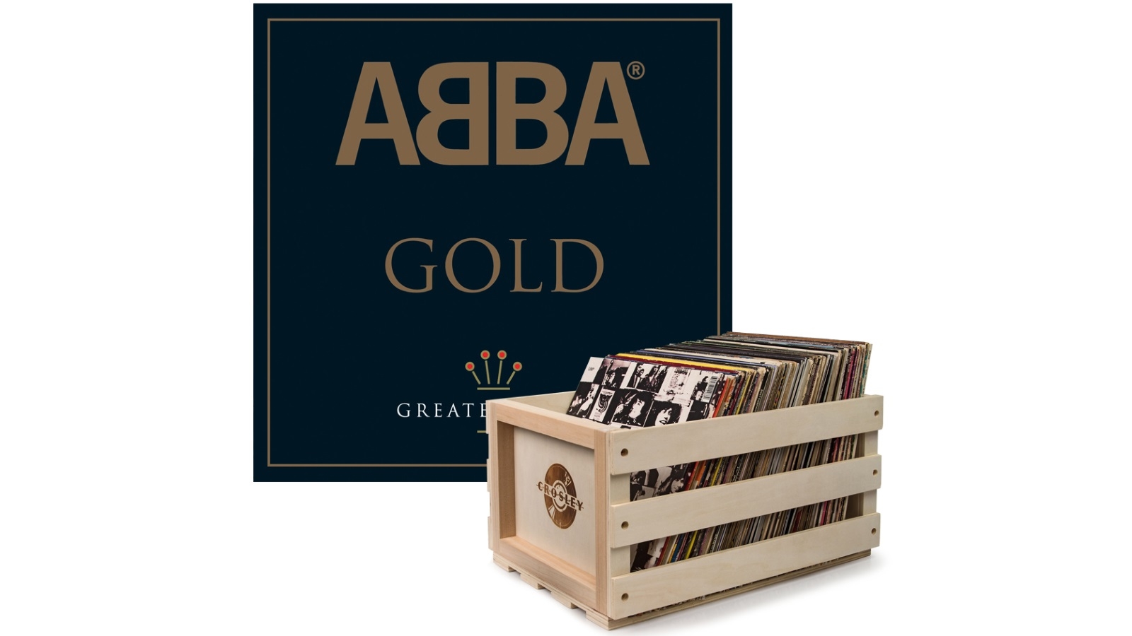 Crosley Record Storage Crate and Abba Gold - Double Vinyl Album Bundle