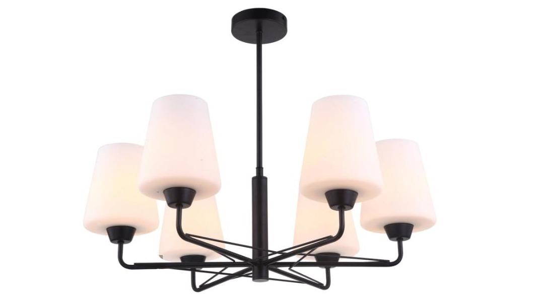 ABBEY Interior Traditional 6 Arms with Opal Glass Pendant Light - Matte Black