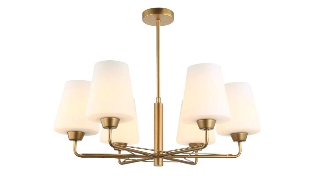 ABBEY Interior Traditional 6 Arms with Opal Glass Pendant Light - Matte Gold