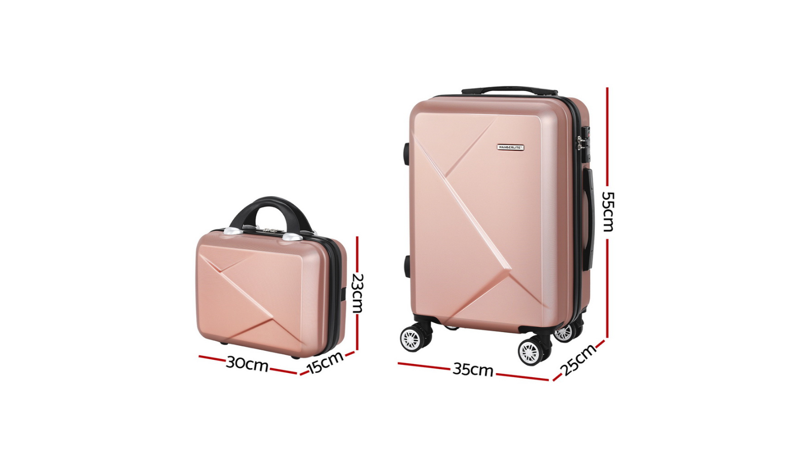 Wanderlite Piece Luggage Trolley Travel Suitcase Rose Gold