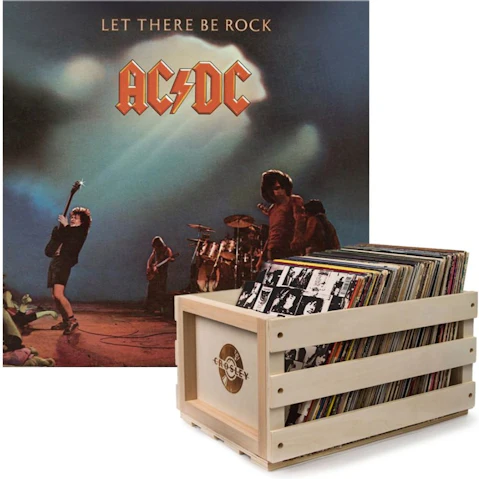 AC/DC Let there Be Rock Vinyl Album and Crosley Record Storage Crate Bundle