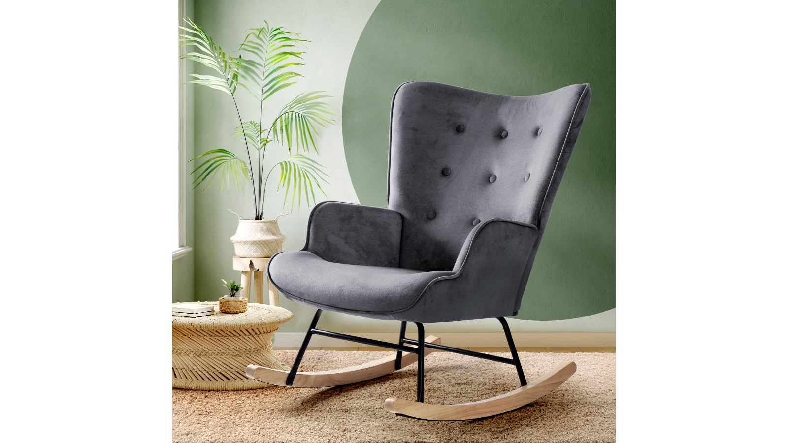 Oikiture Velvet Rocking Armchair Grey Harvey Norman