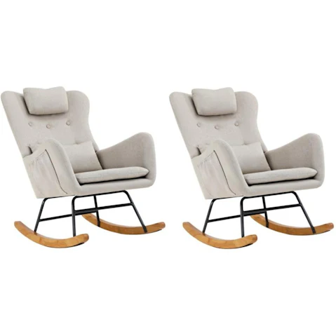 Oikiture Set of 2 Rocking Nursing Linen Armchair with 2 Pillow - Beige