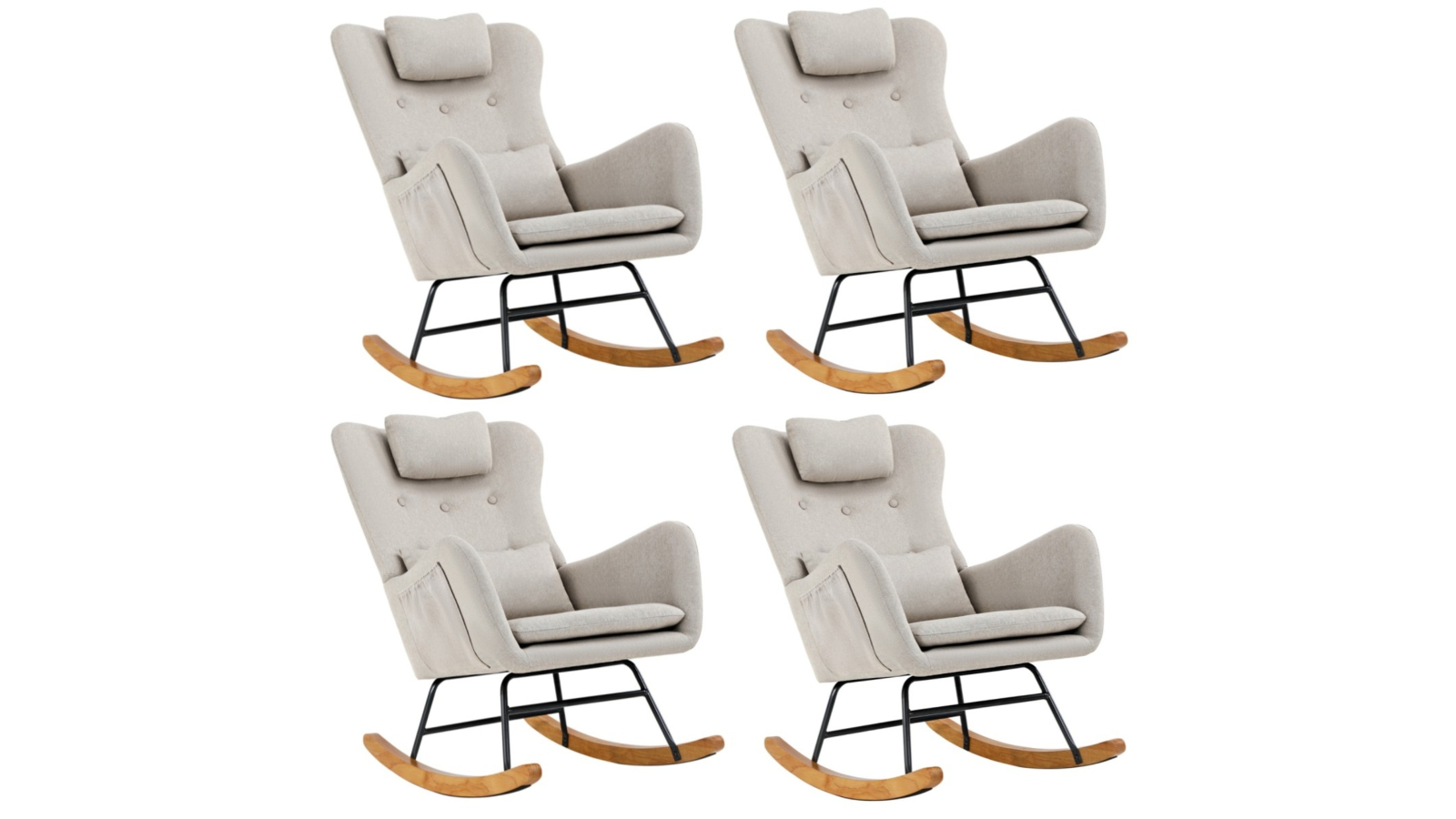 Oikiture Set of 4 Rocking Nursing Linen Armchair with 2 Pillow - Beige
