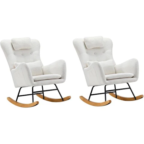 Oikiture Set of 2 Rocking Nursing Sherpa Armchair with 2 Pillow - White
