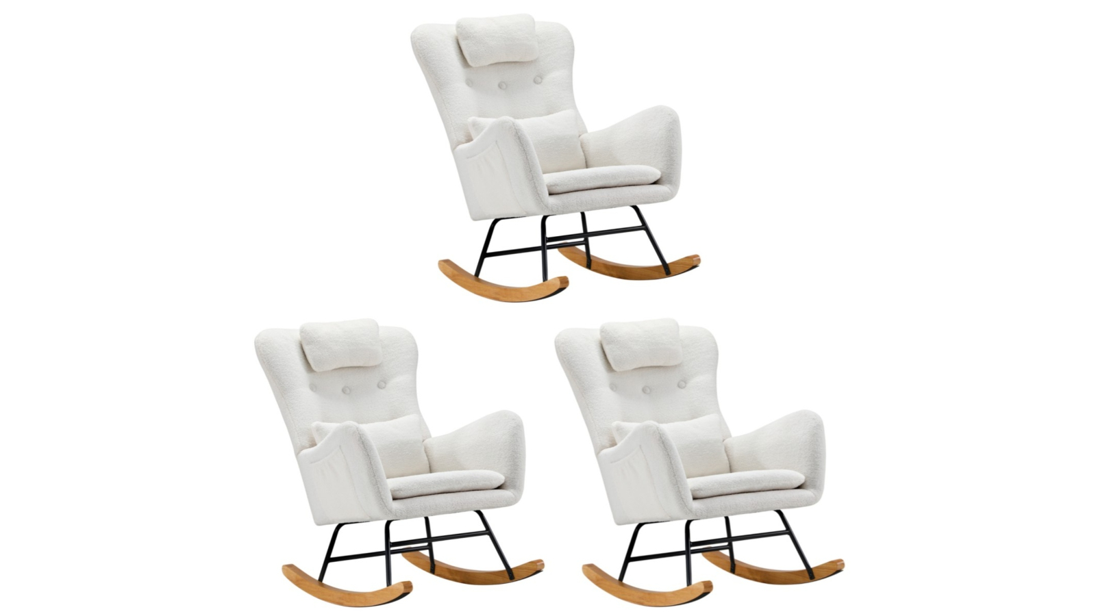 Oikiture Set of 3 Rocking Nursing Sherpa Armchair with 2 Pillow - White