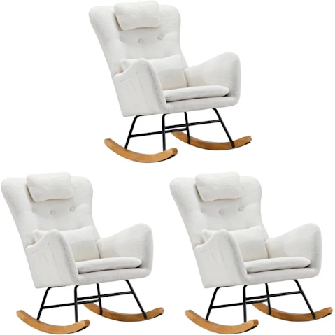 Oikiture Set of 3 Rocking Nursing Sherpa Armchair with 2 Pillow - White