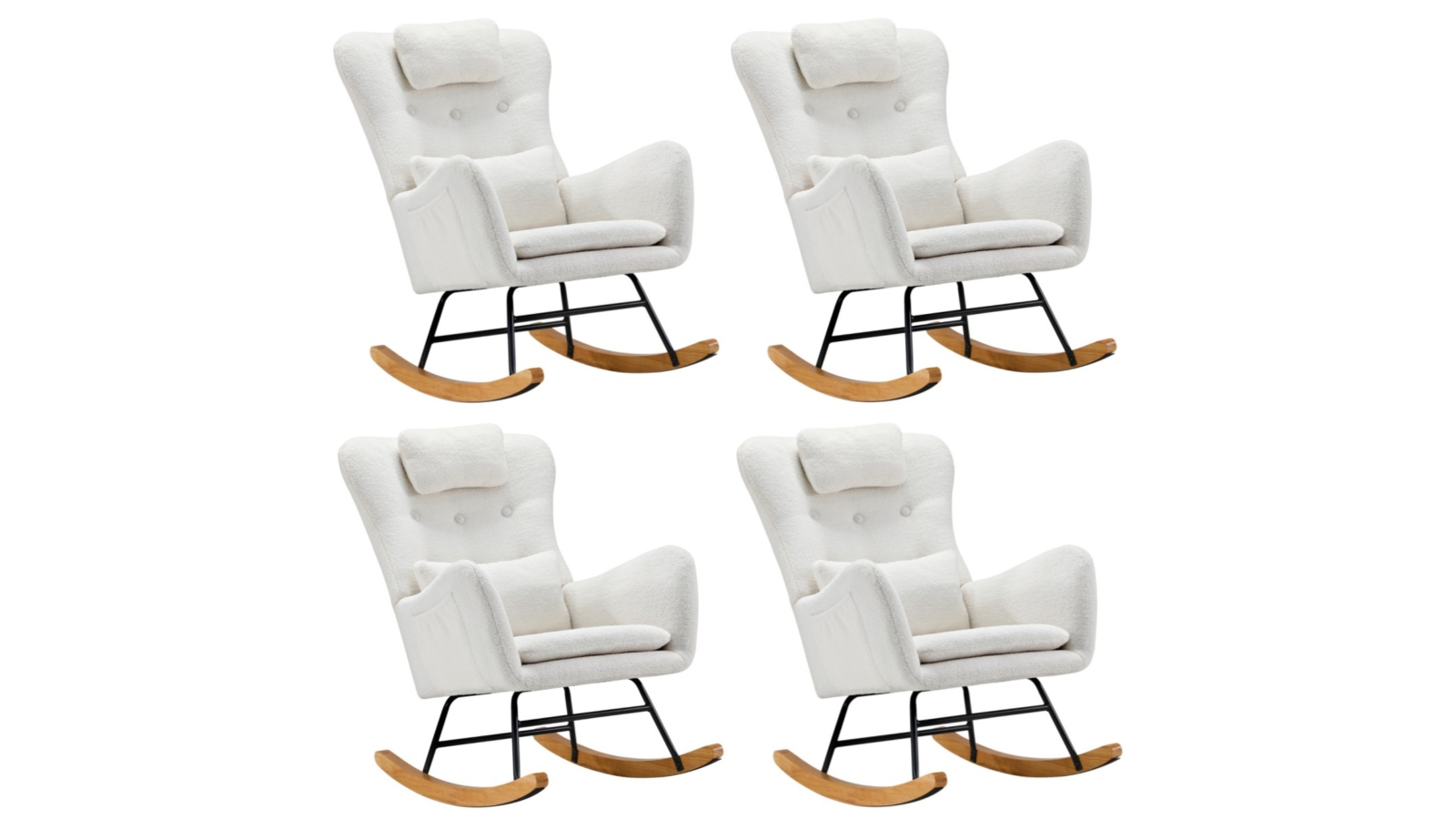 Oikiture Set of 4 Rocking Nursing Sherpa Armchair with 2 Pillow - White