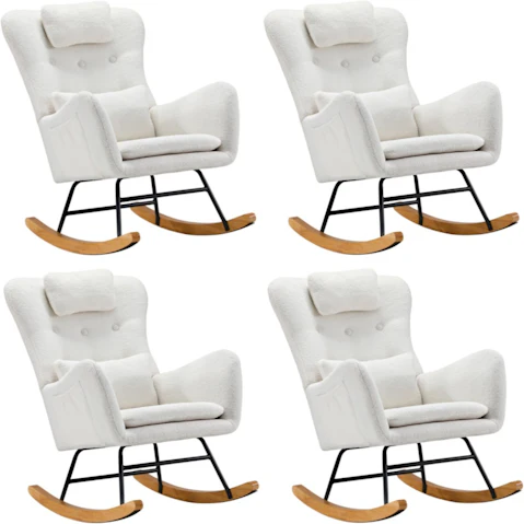 Oikiture Set of 4 Rocking Nursing Sherpa Armchair with 2 Pillow - White