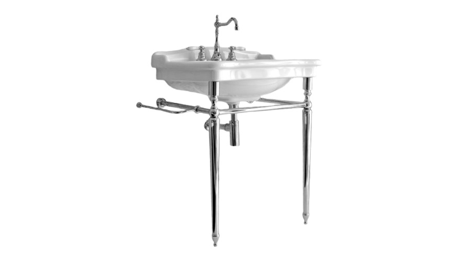 Parisi Hermitage 680mm Basin with Metal Legs 3 Tap Hole - Gloss White