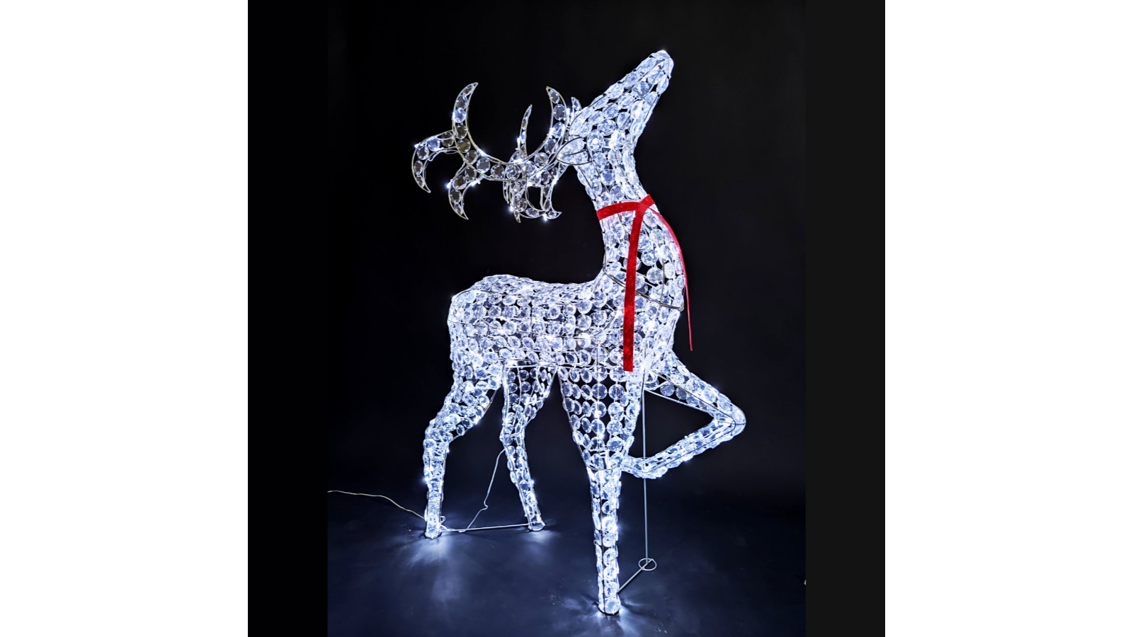 Lights Fiesta 3D Crystal Beads Standing LED Reindeer Buck Red Ribbon - 122cm