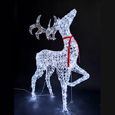 Lights Fiesta 3D Crystal Beads Standing LED Reindeer Buck Red Ribbon - 122cm