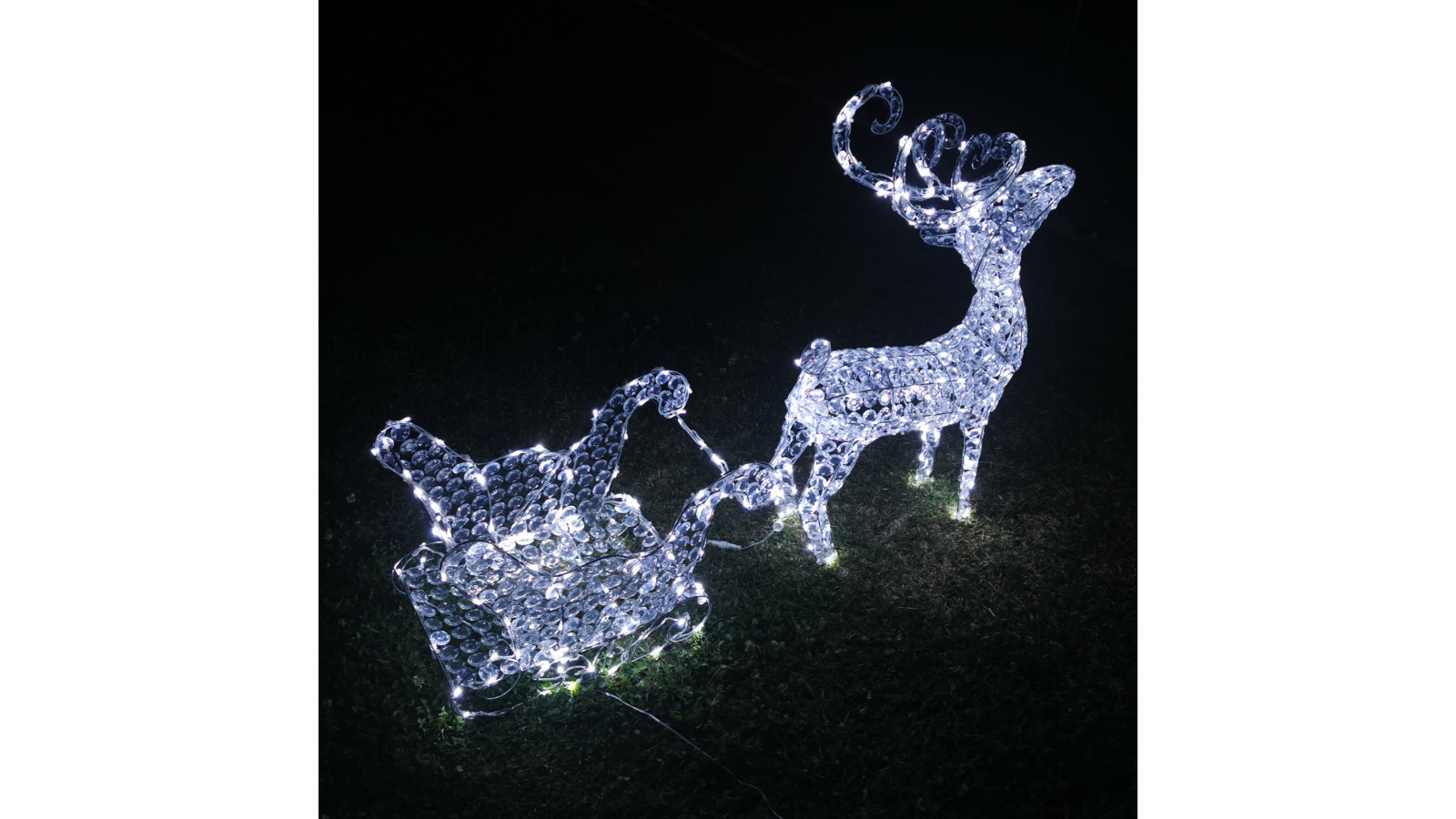 Lights Fiesta 3D Crystal Beads LED Reindeer Sleigh Set - 99cm