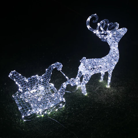 Lights Fiesta 3D Crystal Beads LED Reindeer Sleigh Set - 99cm