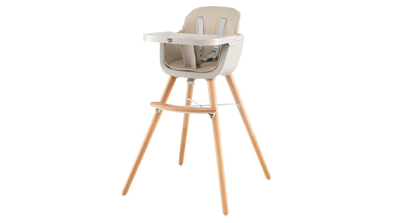 Costway 3-in-1 Wooden White Baby Highchair with Removable Tray and Adjustable Leg