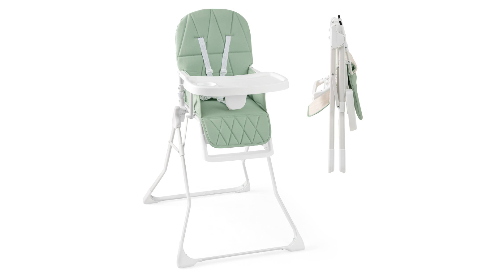 Costway Foldable Baby High Chair with Adjustable PU Seat Cushion - Green