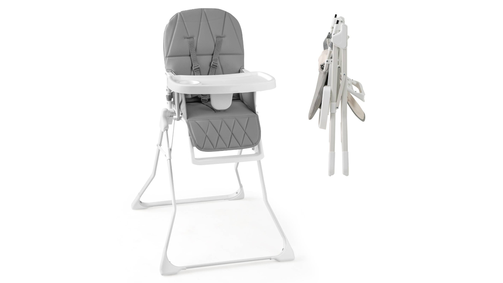 Costway Foldable Baby High Chair with Adjustable PU Seat Cushion - Grey