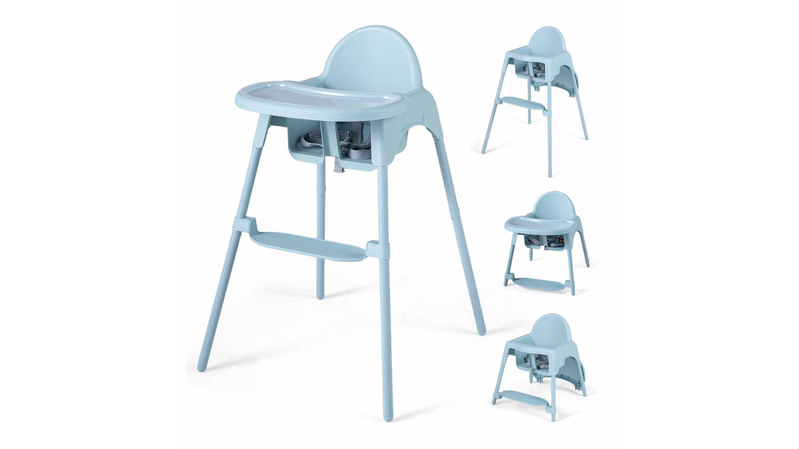 Costway 4-in-1 Convertible High Chair with Double Tray and Footrest - Blue