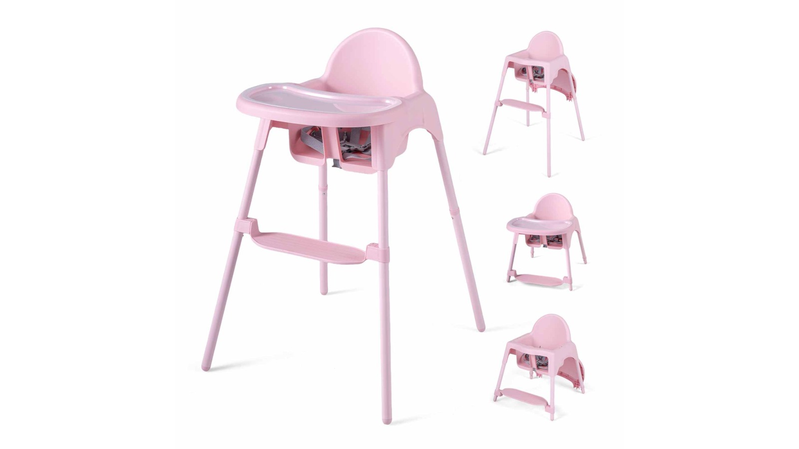 Costway 4-in-1 Convertible High Chair with Adjustable Height and Double Tray - Pink