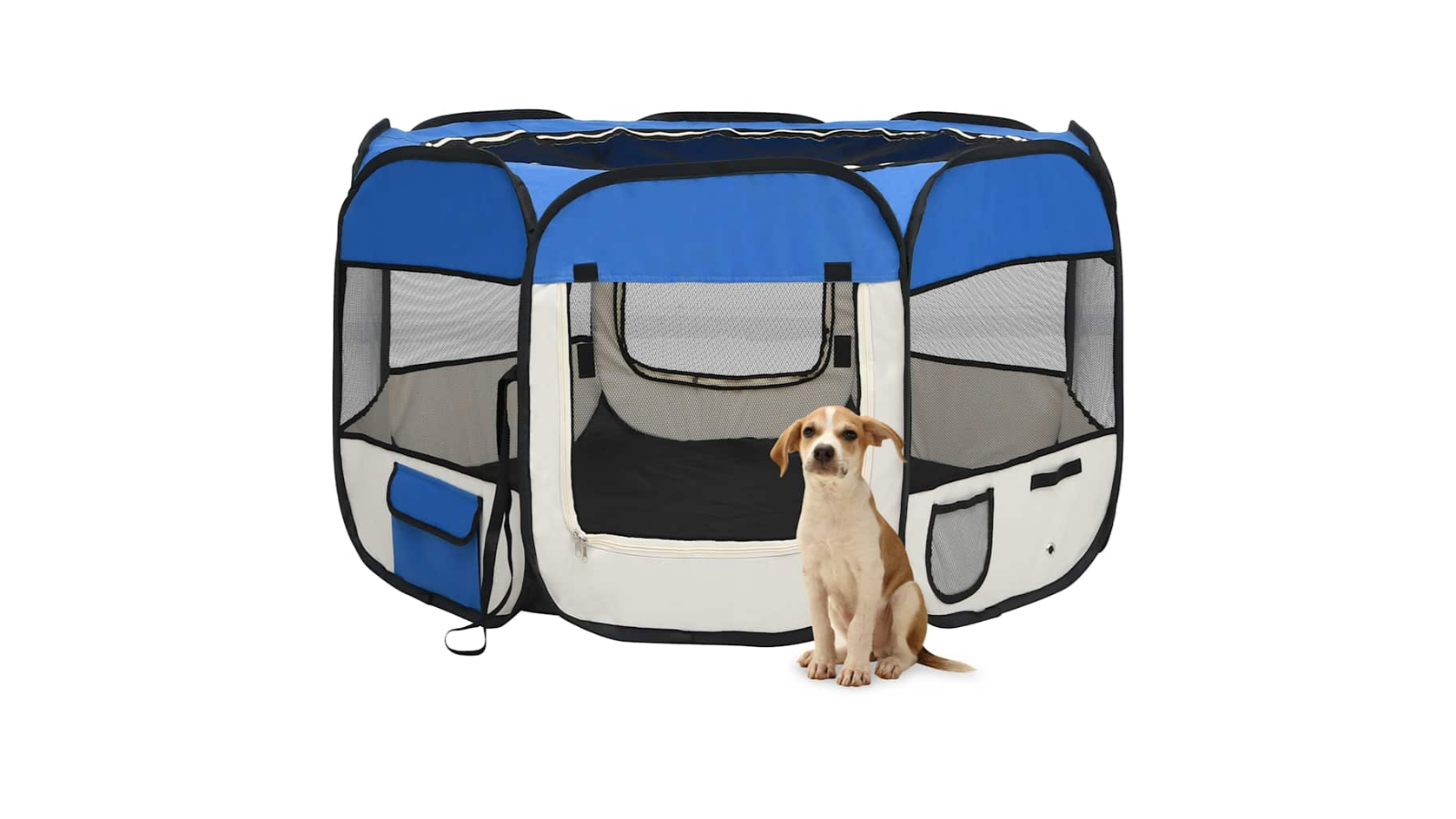 vidaXL Foldable Blue Dog Playpen with Carrying Bag - Medium