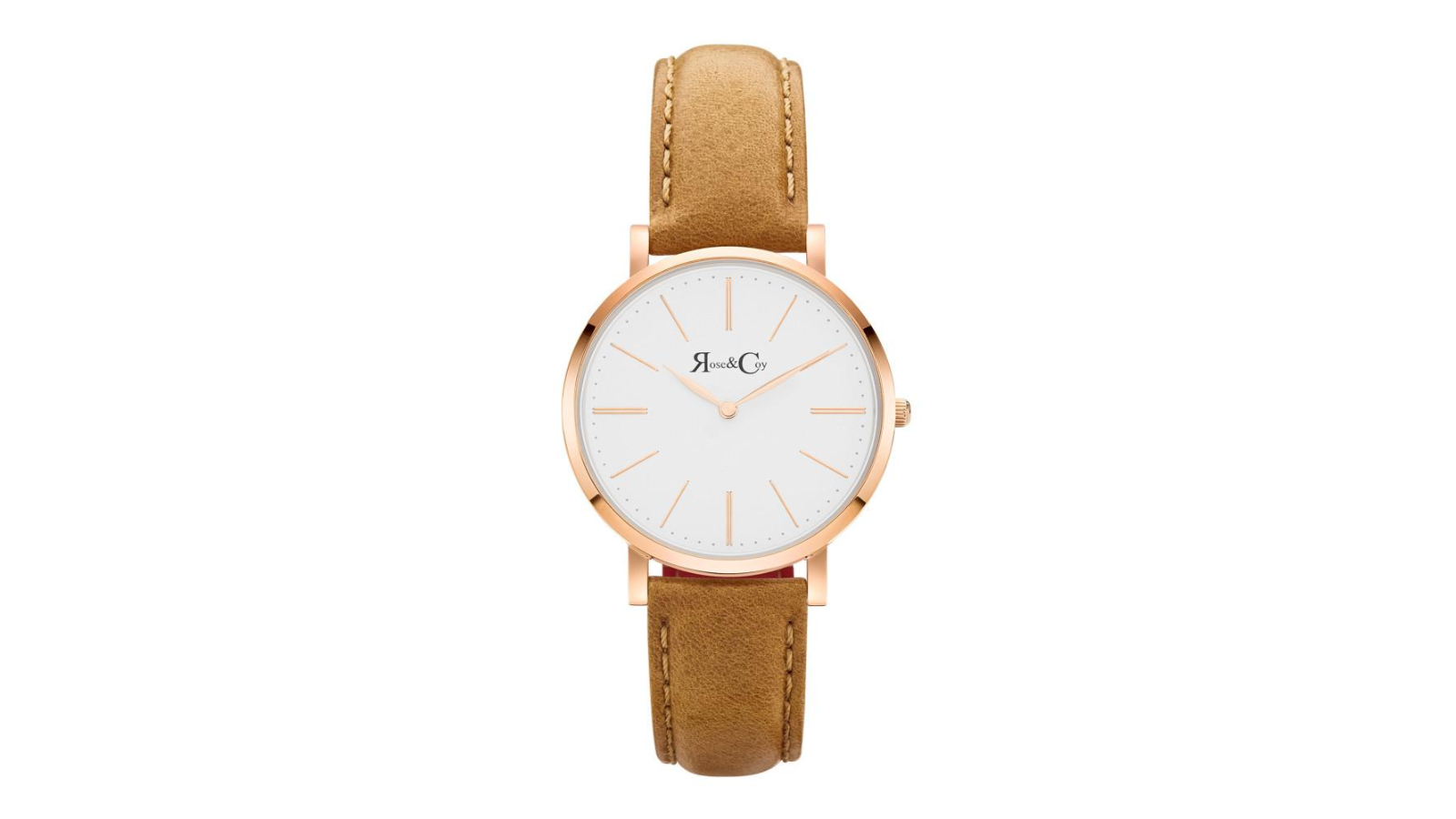 Rose and Coy 3.4cm Mini Pinnacle Ultra Slim Leather Watch - Rose Gold/Tan