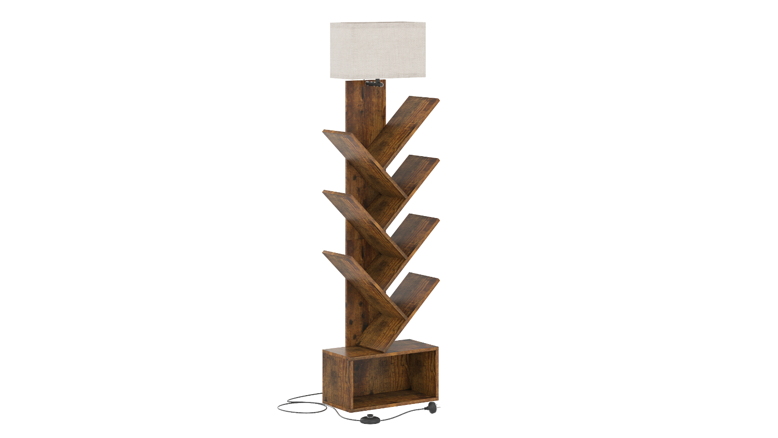 Advwin 6-Tier Tree Bookshelf with Adjustable Light and Storage Cabinet - Walnut