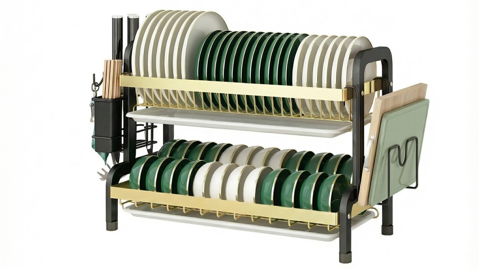 Adivo 2 Tier 55cm Kitchen Counter Dish Rack - Black and Gold