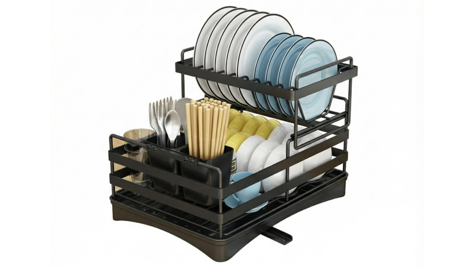 Adivo 2 Tier 42cm Kitchen Counter Dish Rack - Black 